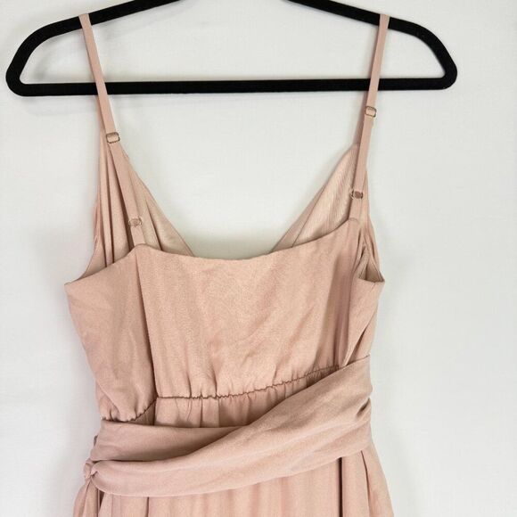 Show Me Your MuMu Liz Maxi V Neck Mock Wrap Slit Dress Dusty Blush Crisp L - Picture 6 of 10